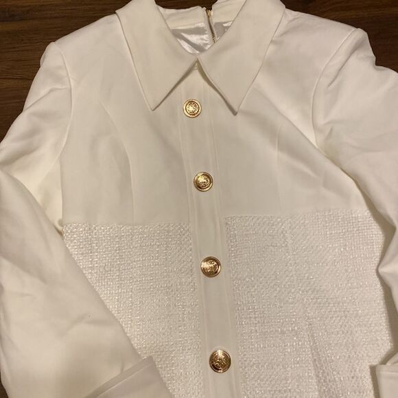 Gabby White Collard Tweed Long Sleeve Dress - Picture 8 of 10